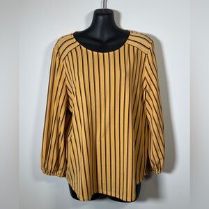 Adrianna Papell Mustard Yellow Striped Long Sleeve Blouse Size M